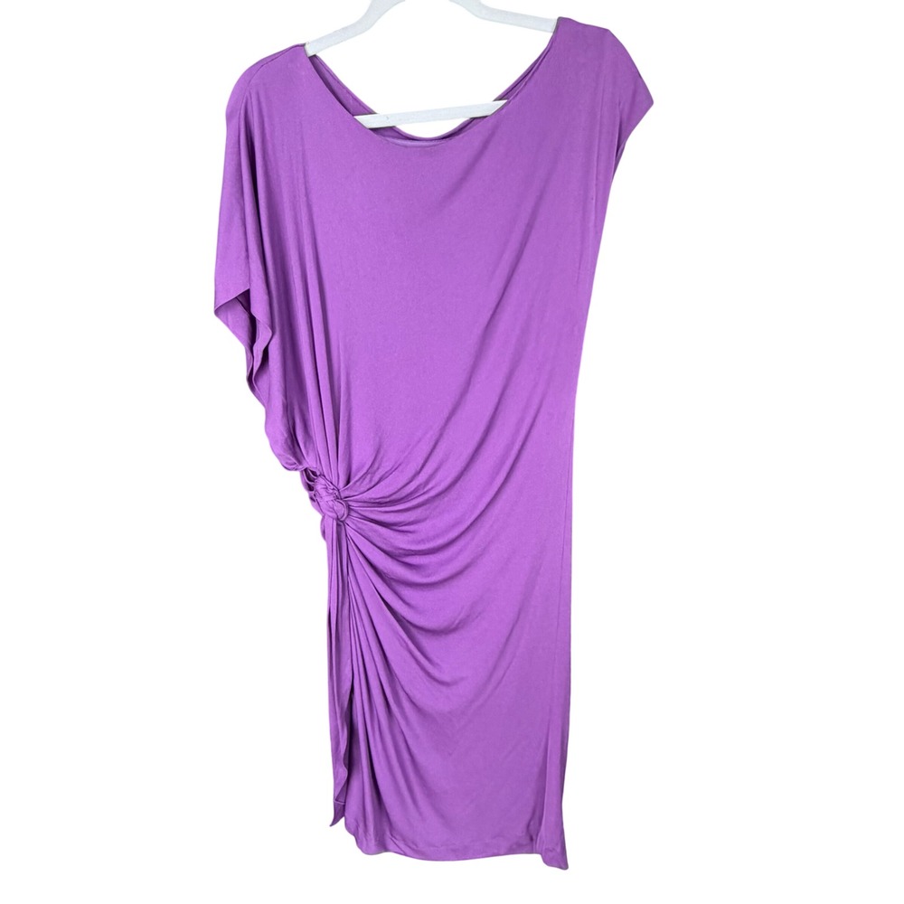 Alberta Ferretti Purple Draped Dress Midi Side Knot Italy Asymmetrical SZ 6